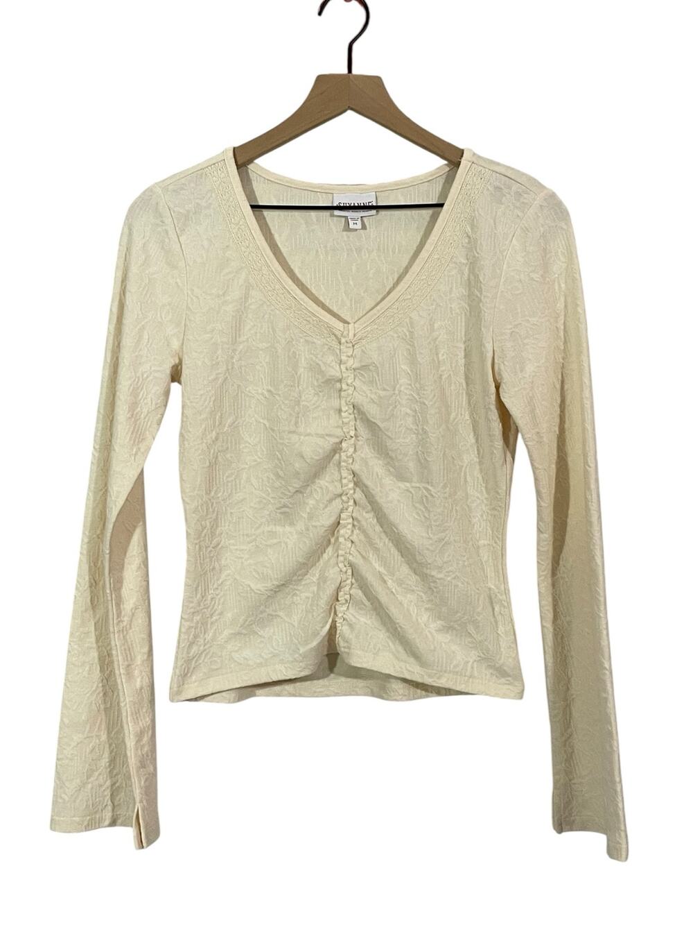 Shyanne Women's Lace Insert Long Sleeve Top - Cream - Medium
